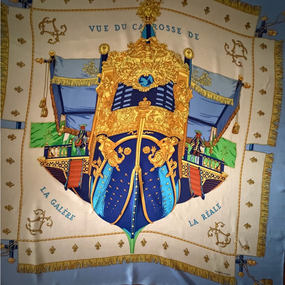 Hermès Vue Du Carrosse La Galere La Reale By H. Grygkar Silk Scarf. - Picture 8 of 16
